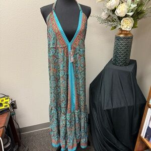India Boutique Boho Paisley Halter Maxi Dress Open Back Free Size